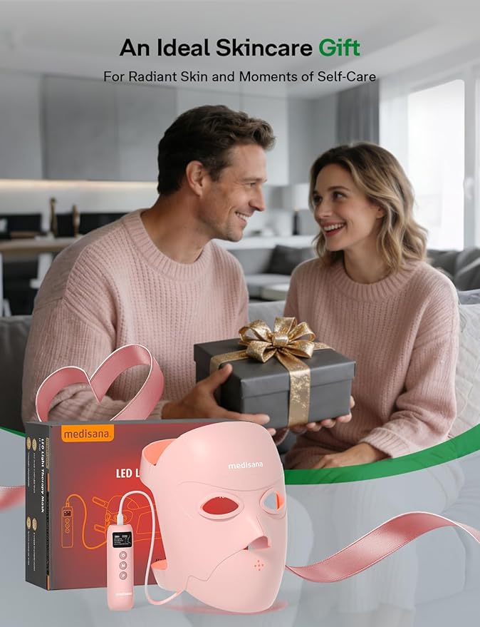 Medisana 3D Red Light Therapy Mask for Face, 336 LEDs Light Therapy Mask with 3 Modes - NIR 830nm, Red 630nm, Blue 415nm - Cordless & Rechargeable LED Face Mask for Home, Skincare Gifts for Women Mom