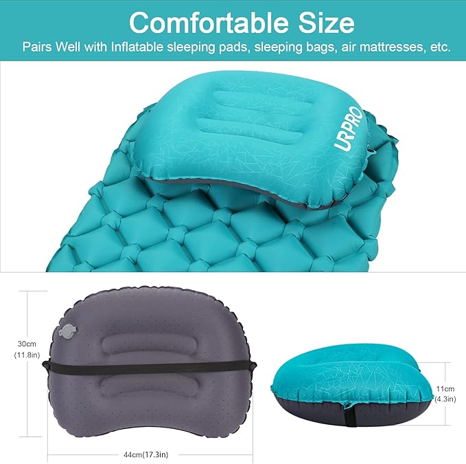 Ultralight Inflatable Camping Travel Pillow - Compressible, Compact, Comfortable, Ergonomic Inflating Pillows for Neck & Lumbar Support Camp, Hiking, Backpacking Green
