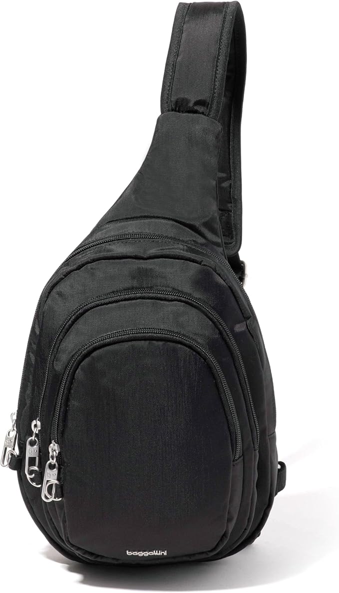 Baggallini Securtex® Anti-Theft Multi Zip Sling - Lightweight 8.6"x15.2" Travel Bag with Locking Zippers & RFID Protection