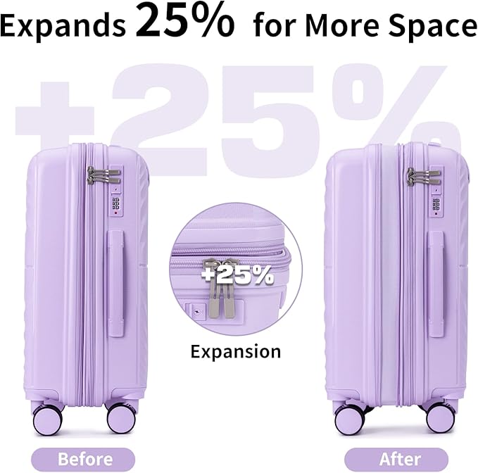 LARVENDER Luggage Sets, Suitcase Set 3 Piece Expandable Luggage PP Lightweight Large Suitcases with Wheels for Women (3 piece set,Lavender)