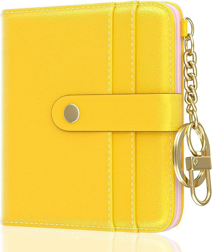 Aiawoxc Womens Wallet, RFID Small Wallets for Women, Slim Compact Credit Card Holder, Cute Leather Bifold Ladies Purse with Zipper Coin Pocket and ID Window, Yellow