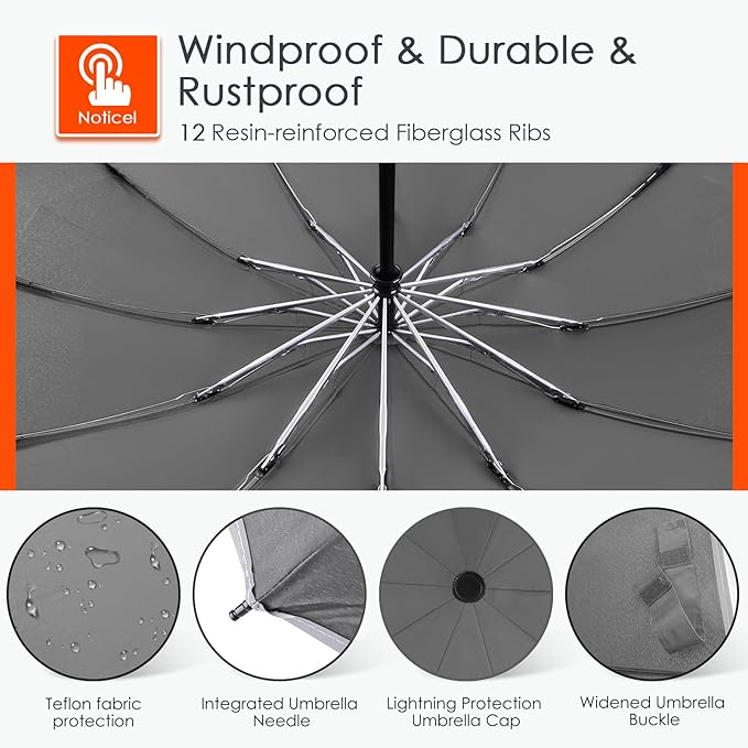 Bodyguard Inverted Umbrella - Large Windproof for Rain & Sun, Compact Reverse With Reflective Stripe, Teflon-Coated for Women Men, Travel Folding With Cover Bag