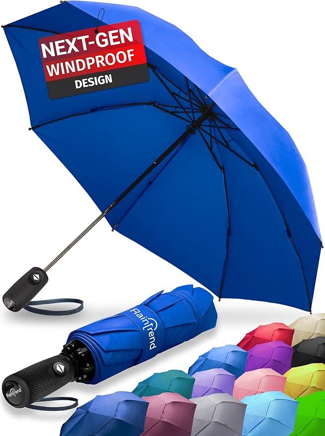 Raintrend Windproof Travel Umbrellas for Rain Automatic +10% Bigger Canopy Strong Frame Compact Folding Portable Umbrella for Women Men Backpack Purse