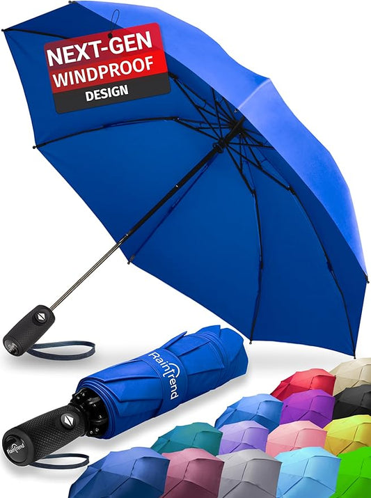 Raintrend Windproof Travel Umbrellas for Rain Automatic +10% Bigger Canopy Strong Frame Compact Folding Portable Umbrella for Women Men Backpack Purse