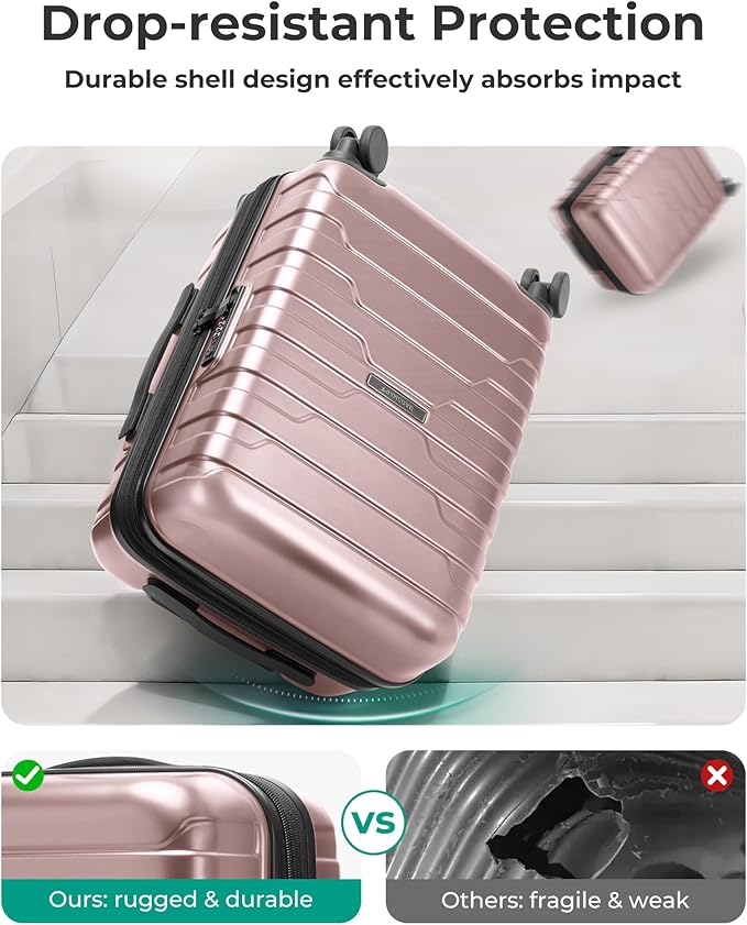 BAGSMART Carry On Luggage 22x14x9 Airline Approved with Spinner Wheels,Lightweight 20 Inch Luggage with TSA Lock,Expandable Hard Shell Carry On Suitcases for Men Women,Rose Gold