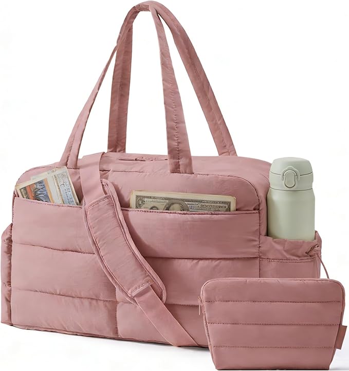 BAGSMART Gym Bag for Women with Toiletry Pouch, Lightweight Weekender Bags for Women with Wet Pocket, 31L Travel Duffle Carry On Bag, Weekender Overnight Bag for Travel,Water Resistant,Dark Pink