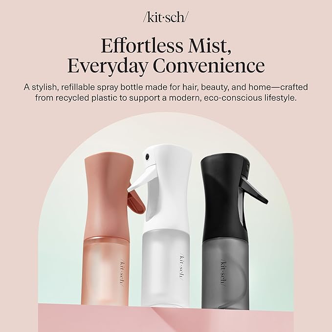 Kitsch Continuous Spray Bottle for Hair – Fine Mist Water Mister & Water Spray Bottle – Recycled Hair Spray Bottle – Spray Bottles for Cleaning, Styling, Plants & More – White, 150ml