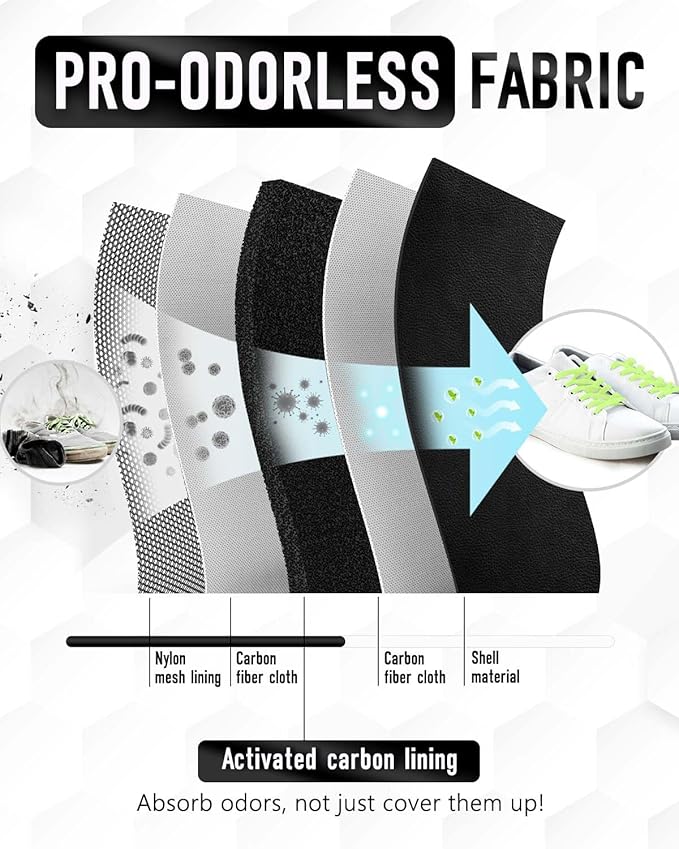 Smell Proof Shoe Bags for Travel-Soccer Cleat Bag Smell Proof with Active Carbon Fabric | Odor-Absorbing Water-Resistant Track Shoe bags for Sports (Black with Green, UP TO US11)