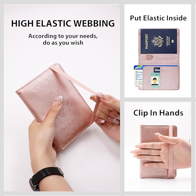 Melsbrinna Premium Leather Passport Holder Covers Case, Waterproof Rfid Blocking Travel Wallet Passport Holder with Pen Holder, Cute Passport Book for Women/Men