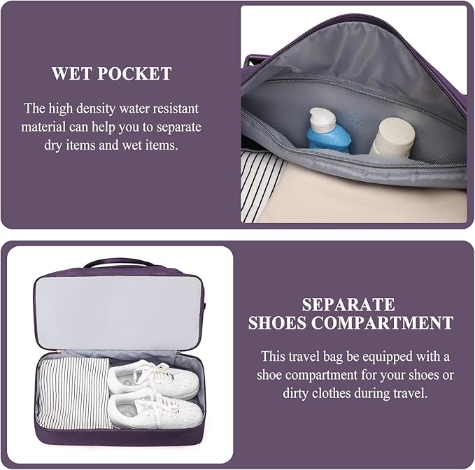 Weekender Bags for Women, Carry on Overnight Weekend Travel Duffel Bag with Shoes Compartment &Toiletry Bag, Personal Item Bag for Travel Business Trips Sport Hospital