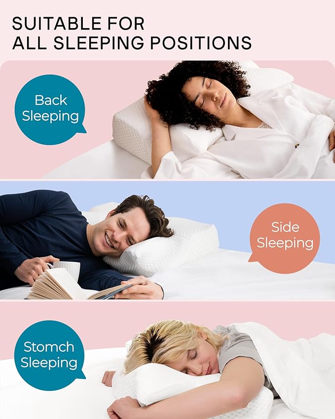 Elviros Cervical Memory Foam Pillows for Neck and Shoulder Pain, Neck Pillow for Sleeping, Side Sleeper Pillows for Adults, Ergonomic Orthopedic Sleeping for Back and Stomach Sleepers (Medium Firm)