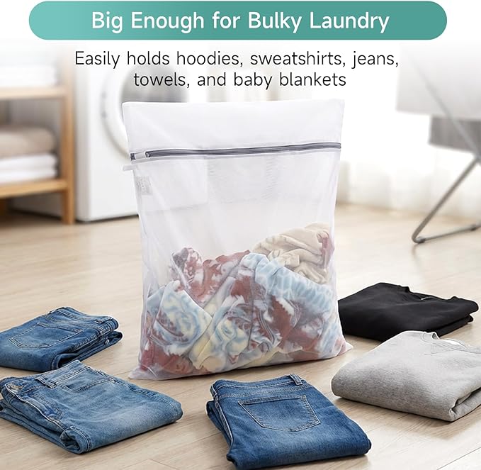 GOGOODA XL Mesh Laundry Bags, 4-Pack Large Wash Bags for Sweaters & Delicates, Fine Mesh for Washing Machine
