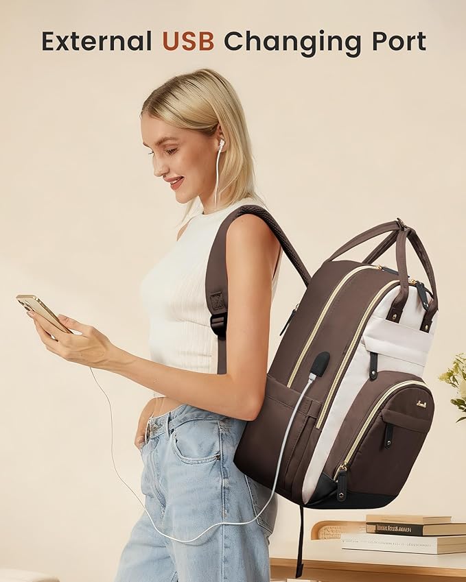 LOVEVOOK Backpack for Women,Laptop Backpack Women,Fits 17 Inch Laptop Bag,School Backpacks,Fashion Travel Work Anti-theft Bag,Waterproof Business Computer College Backpack Purse,Brown-Apricot
