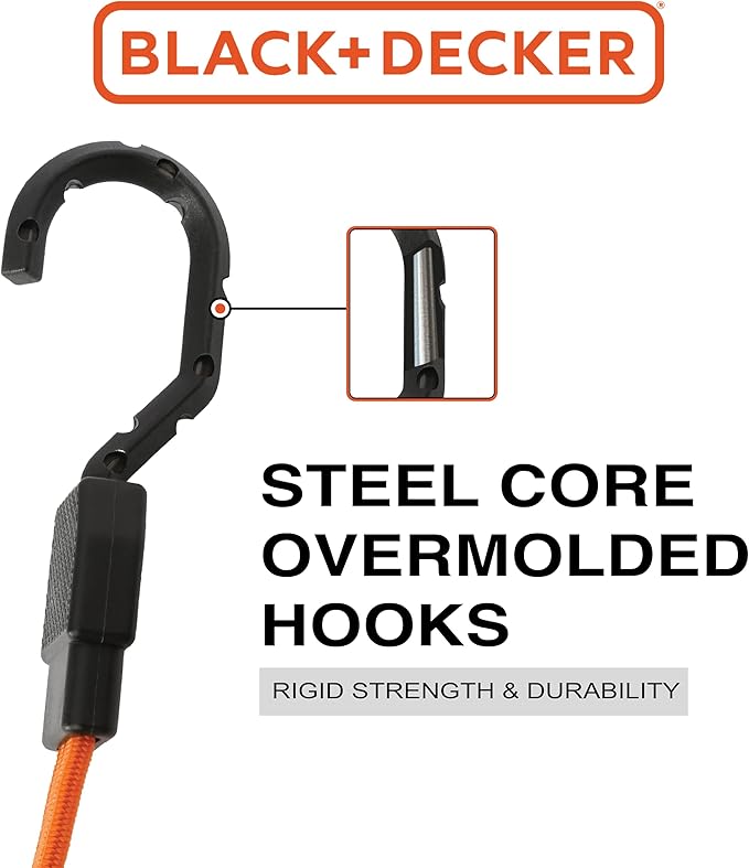 Black+Decker BDX1010-32PK Black/Orange 24" Flat Bungee Cord Straps, 32 Pack