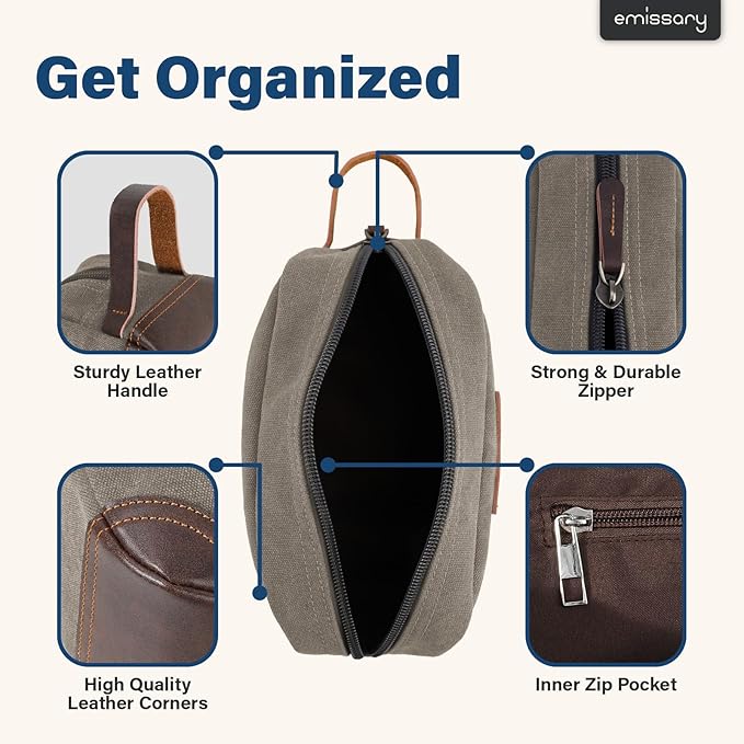 emissary Mens Travel Toiletry Bag, Dopp Kit for Men, Travel Bathroom Shaving Kit Bag for Men,Kit Small Bag for Travel (Light Gray)