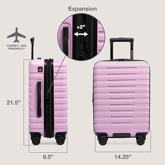U.S. Traveler Boren Expandable Hardside Rugged Travel Luggage with 8 Spinner Wheels, Lavender, Carry-on 22-Inch