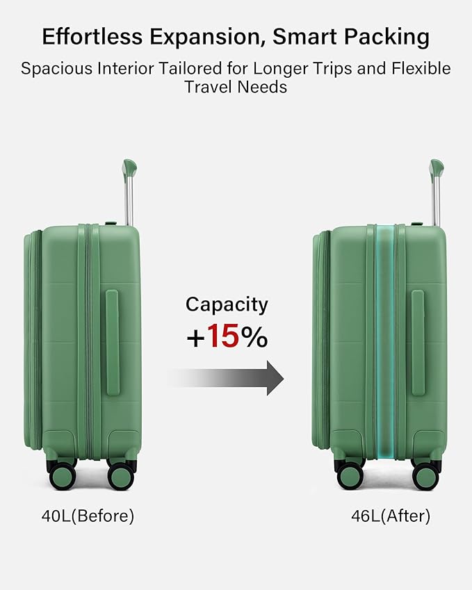 Hanke Hardside Expandable Carry On Luggage, 20 Inch Top Opening Trunk Luggages with Spinner Wheels, All-PC Hard Shell Carry-On Suitcase, Lightweight & TSA Airline Approved (Forest Green, 46L)