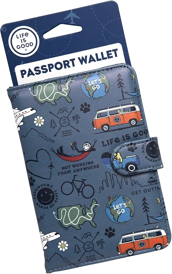 Life is Good Travel Passport Cover - Anti-Theft Passport Holder Wallet with Interior Card Slots with Magnetic Snap Closure, Love For Travel