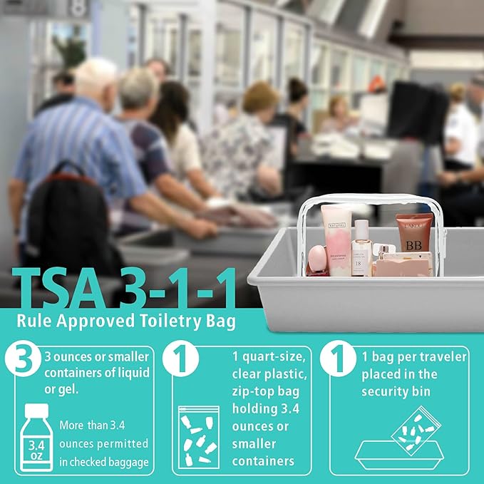 F-color TSA Approved Toiletry Bag 3 Pack Medium - Clear Makeup Bag Travel Quart Size for Women Men, Clear Cosmetic Bag Airport Airline Compliant Carry on Bag, Active White
