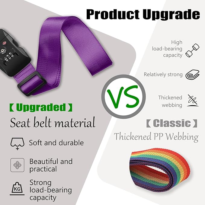 Luggage Straps TAS,Travel Strap with Name tag,Easy to Identify,Luggage Straps TSA Approved with Lock,Combination Luggage Lock with Adjustable Length,Compatible with 20-34 inch Luggage(Purple 1 Pack)
