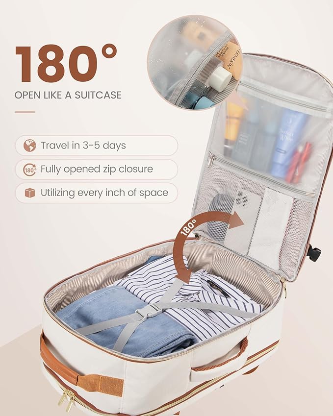 LOVEVOOK Travel Backpack for Women & Men 40L,Airline Approved Carry On Backpack Travel Essentials,TSA Carry on Luggage,Waterproof Personal Item Travel Bag,Suitcase with 3 Packing Cubes,Beige-Brown