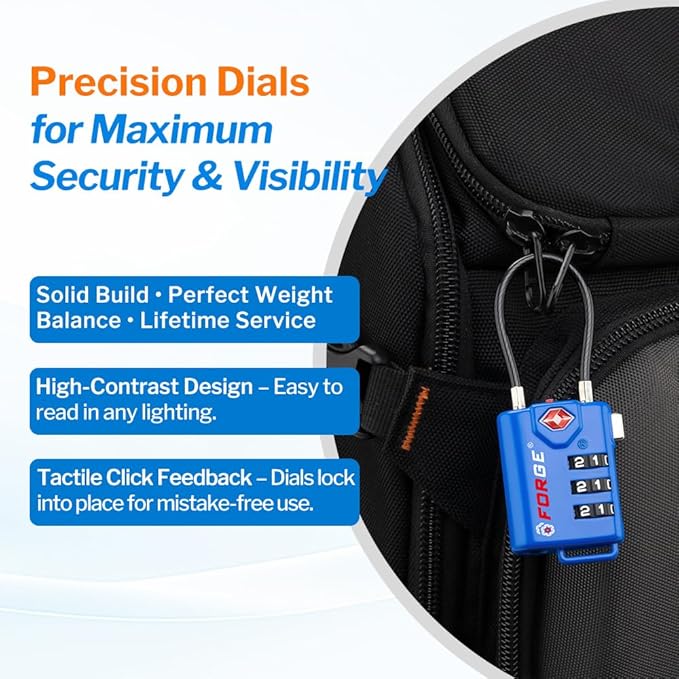 Bright Colors, TSA Approved Luggage Locks 4 Pack, Re-settable Combination with Alloy Body, Blue 4 Locks.