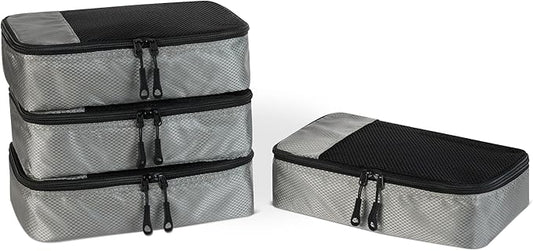 Amazon Essentials 4-Piece Packing Cubes Travel Accessories Set, Space-Saving Luggage Organizer with Double Zipper, Mesh Top, Small, Gray (Previously Amazon Basics)