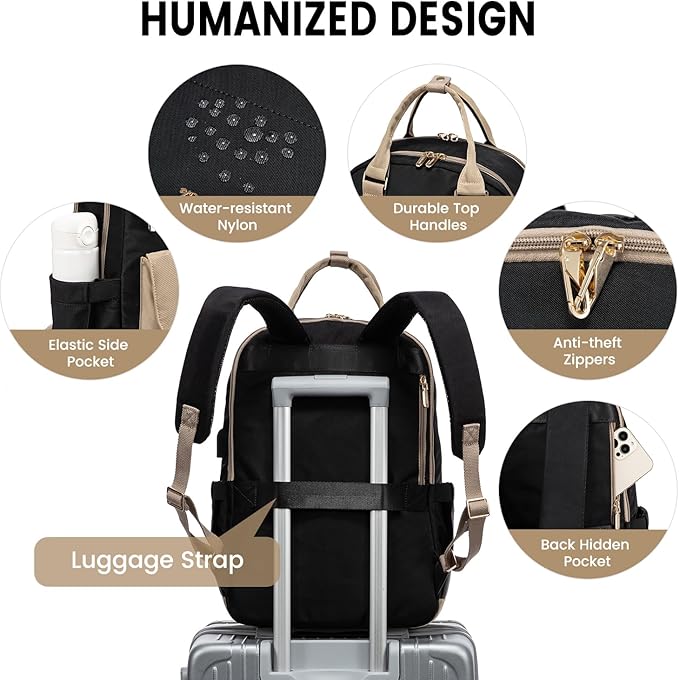LOVEVOOK Laptop Backpack for Women, 15.6 Inch Laptop Bag with USB Charging Port, Fashion Water Resistant Daypacks Teacher Nurse Stylish Travel Bags Vintage Computer Backpack for College, Work