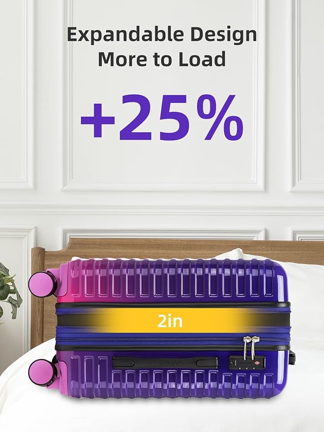 LARVENDER Carry on Luggage 22x14x9 Airline Approved, Expandable 20 Inch Hardside Suitcase with Wheels TSA Lock, PC+ABS Lightweight Carry on Suitcases for Women, Midnight Berry (20/DB/TB)