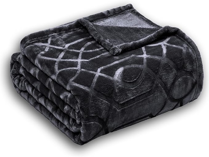 Soft Cozy Fleece Throw Blanket, 50x60 Inches – Lightweight Plush Blanket for Couch, Fuzzy 3D Jacquard Design, for Sofa, Bed & Travel - Dark Grey