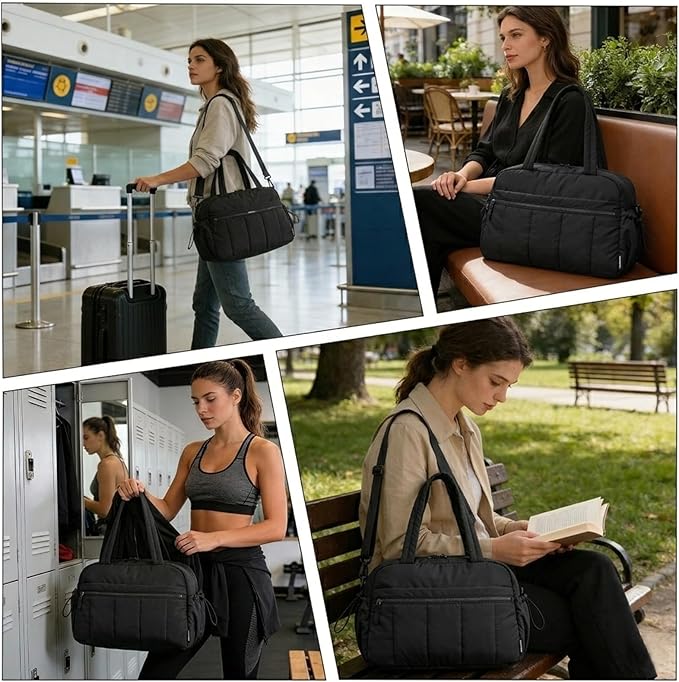 Mini Gym Bag for Women Girls, Crossbody Tote Bag with Wet Pocket, Water Resistant Travel Duffle Bag, Dance Workout Sport Bag, Pink (Black, M)
