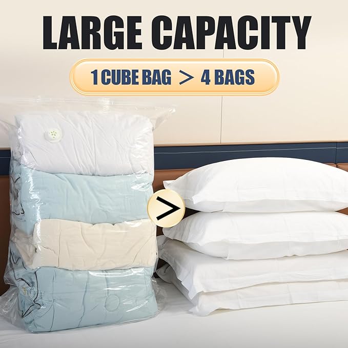 1 PACK Cube Vacuum Storage Bags,Large Cube (19.6 * 27.5 * 11.8 Inch), Extra Large Vacuum Seal Bags for Clothing, Comforters, Blankets, Bedding, Closet Organization Space Saving