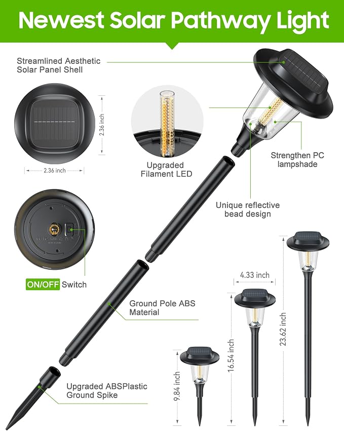 2026 New Solar Pathway Lights, 8 Pack Solar Lights Outdoor, Waterproof IP65, Upgraded Bright LED, Auto On/Off, Modern Garden Lights, Solar Powered Light for Yard, Lawn, Walkway, Driveway, Patio Decor