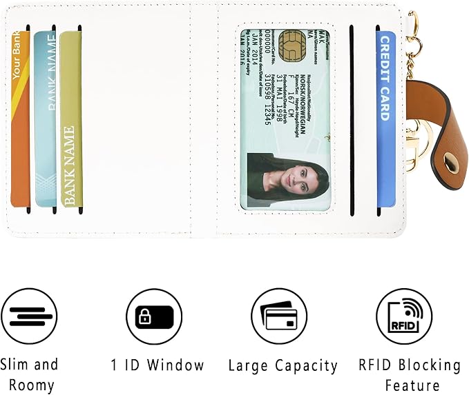 Airkit Small Wallets Woman RFID Blocking Leather Credit Card Holder - with ID Window - Card Wallets for Women - with Zipper Coin Purse - Keychain Wallet