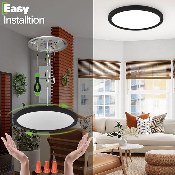 hykolity 18 Inch LED Round Flat Panel Light,32W,3200LM,3CCT | 3000K/4000K/5000K CCT Selectable,120°Beam Angle, Dimmable Edge-Lit Flush Mount Ceiling Light Fixture - ETL Listed,Black