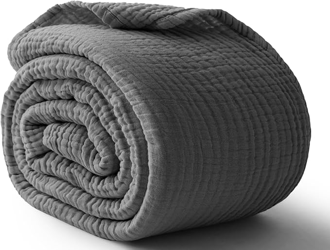 100% Cotton Muslin Blanket 50" x 60", Breathable and Lightweight Cotton Throw Blankets for Couch, Soft Cooling Summer Gauze Blanket for Adults All Season, Charcoal Grey