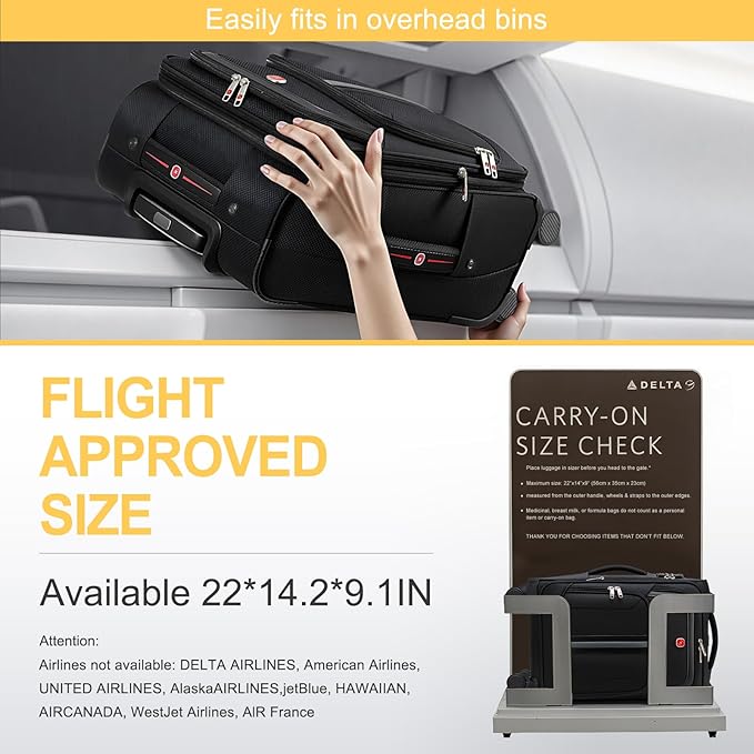 Softside Expandable Carry On Luggage Rolling Suitcase with Spinner Wheels (Black, 21-Inch)