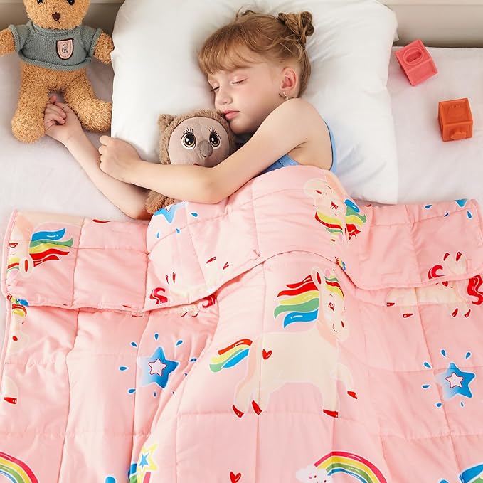 yescool Unicorn Weighted Blanket 5 Pounds Cooling Weighted Lap Blanket, Pink Rainbow Heavy Blankets, Breathable Weighted Throw Blanket Gifts for 40-60lbs, 36"x48"