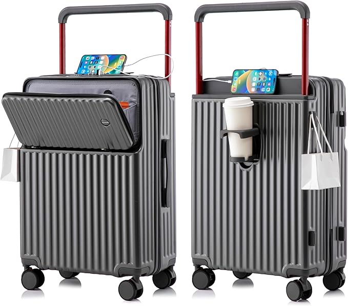 20 Inch Carry On Luggage with Spinner Wheels,PC Hard Shell Suitcase with USB Port,Lightweight Travel Luggage Airline Approved for Men Women (Iron Gray)