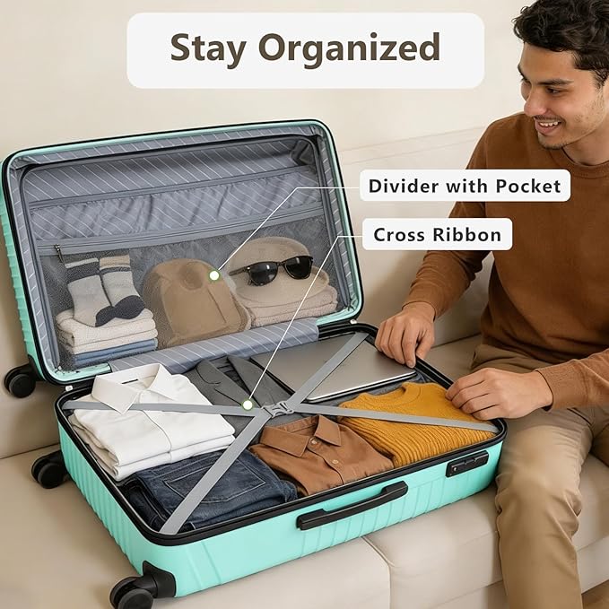 Luggage Sets 3 Piece, ABS Hardside Suitcase Set (20/24/28) with Spinner Wheels, TSA Security Lock, Airline-Approved Carry-On & Lightweight Large Checked Luggage for Business, Travel, Family Vacations