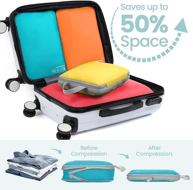 Cambond Compression Packing Cubes for Travel - 4 Piece Expandable Luggage Packing Organizers Bags Set, Lightweight Compression Cubes for Travel Essentials Carry on Suitcases, Multi-color