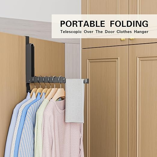 Over The Door Drying Rack, Foldable Portable Over The Door Hooks Hanger with Towel Racks for Coat Clothes Laundry Bathroom Bedroom Travel Hangers (Space Grey, 2 Pack)