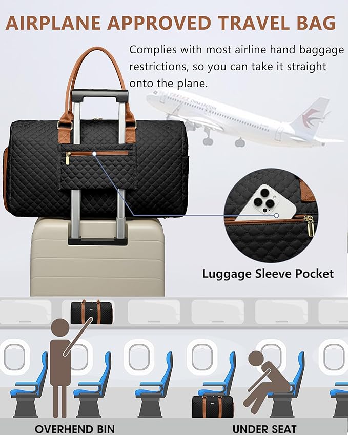 Women Weekender Travel Duffle Bag: Travel Duffel Overnight Bags with Shoe Compartment Large Carry on Tote with Toiletry Bag Weekend Traveling Yoga Gym Hospital Bag for Women with Wet Pocket