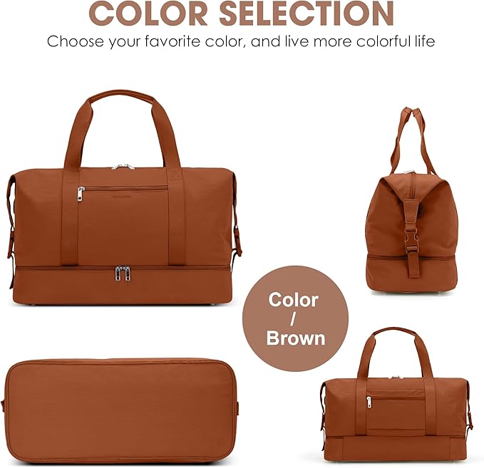 Oeihuivt Weekender Bags for Women - 21 Inch Large Travel Duffel Bag 2-Piece Set with Shoe Compartment, Heavy-Duty Canvas Leather Carry On Overnight Tote