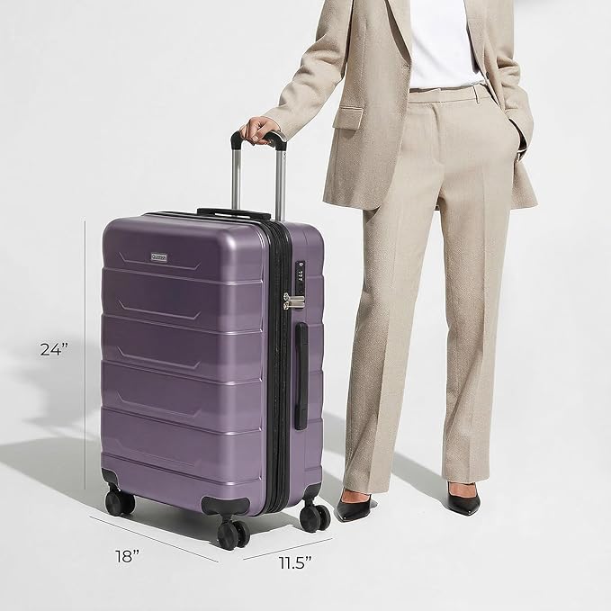 Quatish Checked Luggage 26 inch Large Hard Shell Suitcase with Spinner Wheels, Expandable Durable Luggage with TSA Lock, Smooth Rolling Wheel for Lightweight Travel for Men Women, Rose Purple