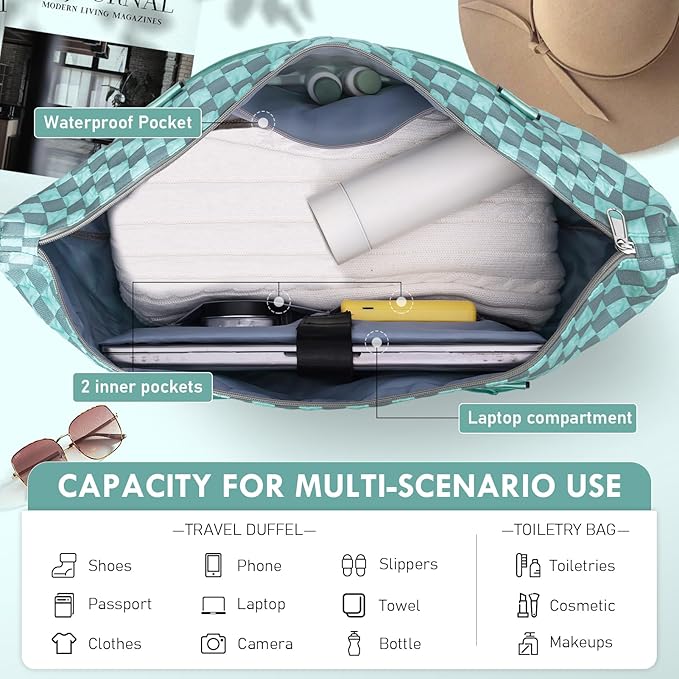 WOOMADA Weekender Overnight Bag for Women, Shoulder Travel Duffel with Shoes Compartment,Gym Bag with Toiletry Bag