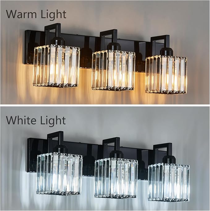 Modern Bathroom Vanity Light 3-Lights Plating Black Vanity Light Crystal Wall Light Bathroom Light Fixtures