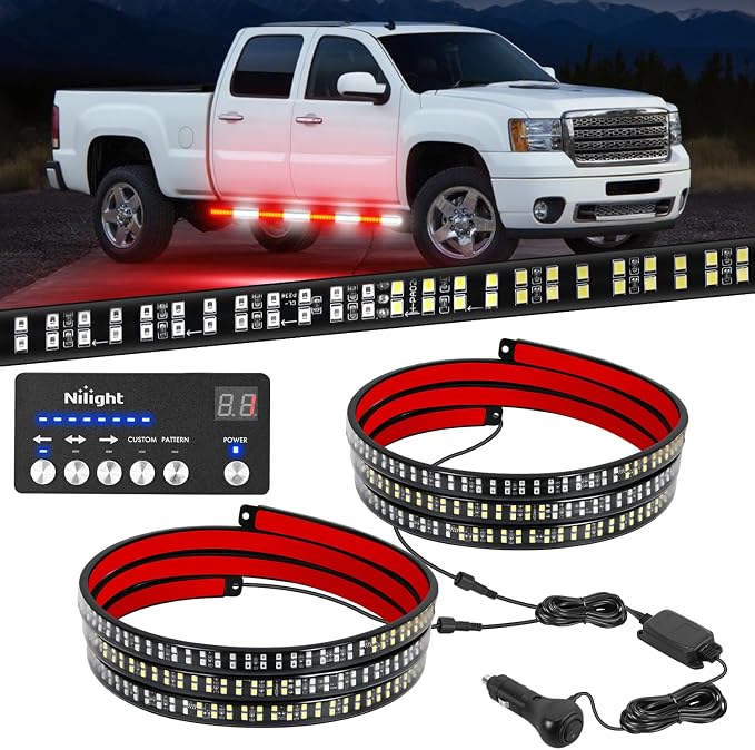 Nilight 2PCS 70" Running Board Lights Strip Red White with Controller | 864 LED Emergency Strobe Light Strip Flexible Side Flashing Warning Caution Safety Waterproof for Truck Construction Pickup
