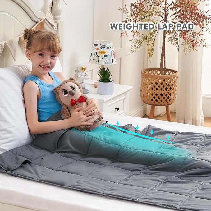 yescool Weighted Blanket 10 Pounds Twin Cooling Weighted Lap Blanket, Grey Heavy Blanket for Sleeping, Weighted Throw Blanket Gifts for 80-110lbs, 48"x72"