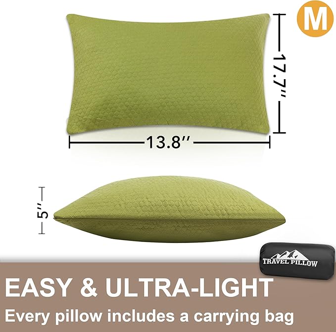 Camping Memory Foam Pillow Travel Pillow Compressible Medium Firm, Soft Comfortable and Breathable, Ideal Backpacking Hiking and Airplane